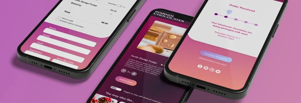 three iphone mockups of Warnock's Chocolates website