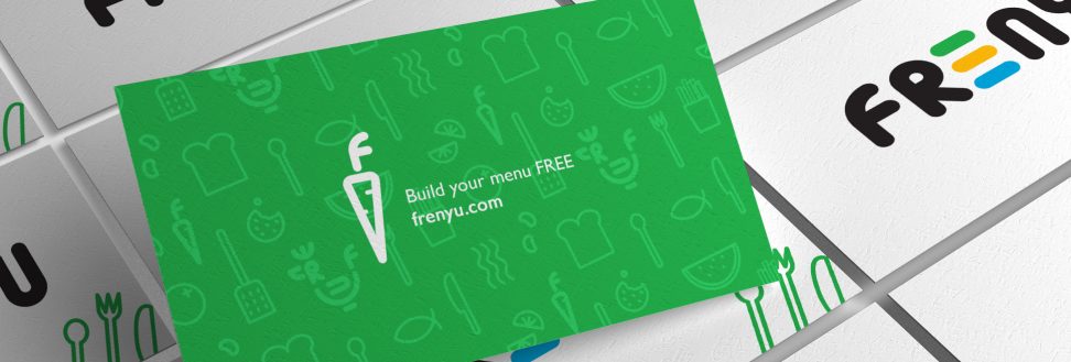 Frenyu bubbly restaurant brand business card mockup on green