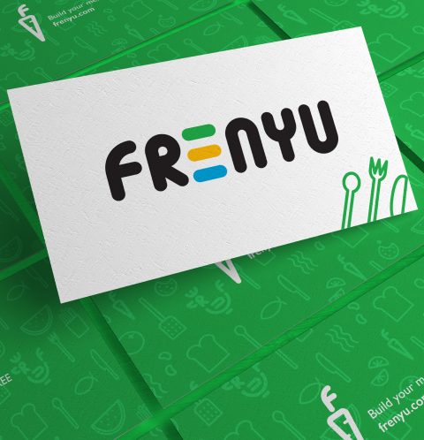 Frenyu bubbly restaurant brand business card mockup on green