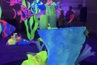 colorful coral table topper for black light sculpture art installation