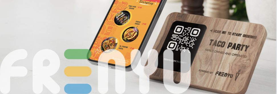 Frenyu bubbly restaurant brand iphone QR code mockup