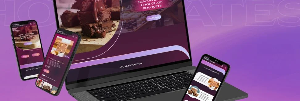 Purple laptop and iphone mockup of Warnock's Chocolates website